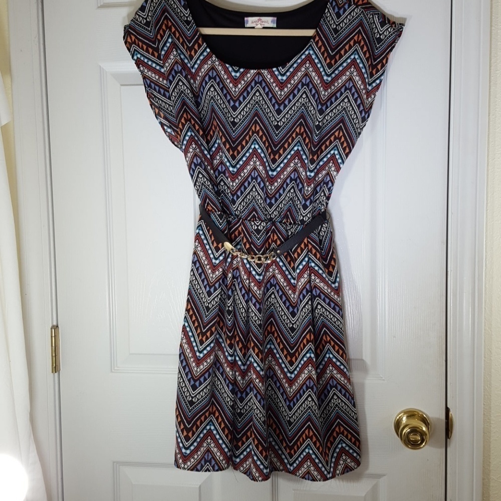 ALMOST FAMOUS Lined Aztec Patterned Dress Festival Edgy Boho, size M